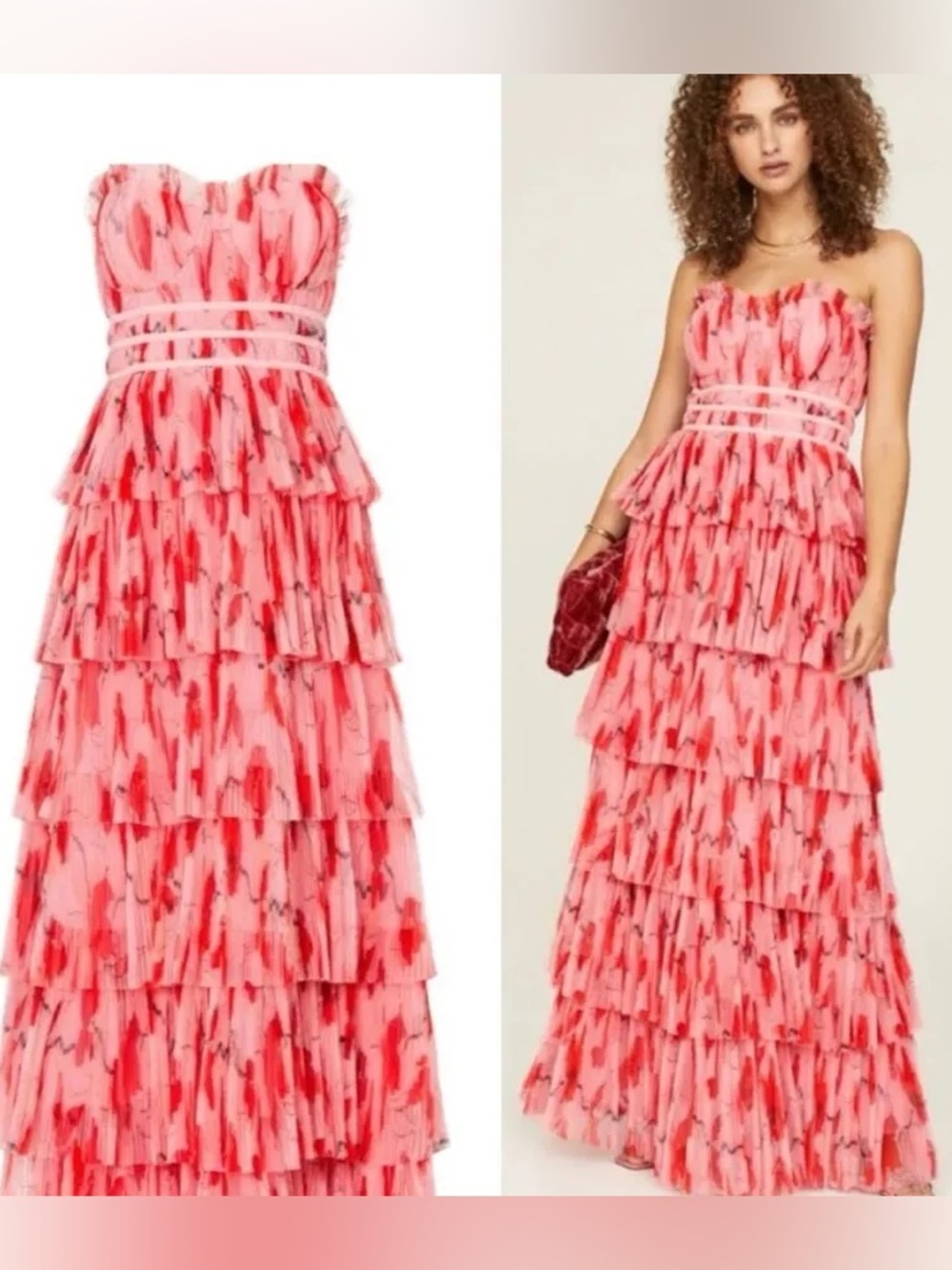 Hutch Monaco Strapless Pink Ruffle Tiered coquette girl evening Gown 6